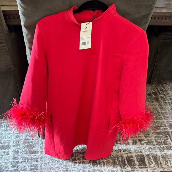 Tuckernuck Dresses & Skirts - Tuckernuck Hot Pink Mini Dress with Feather Cuffs